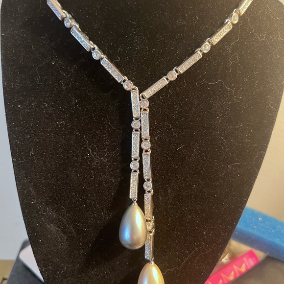 Kenneth Jay Lane Vintage CZ and Faux Pearls Drop Necklace - Picture 2 of 6